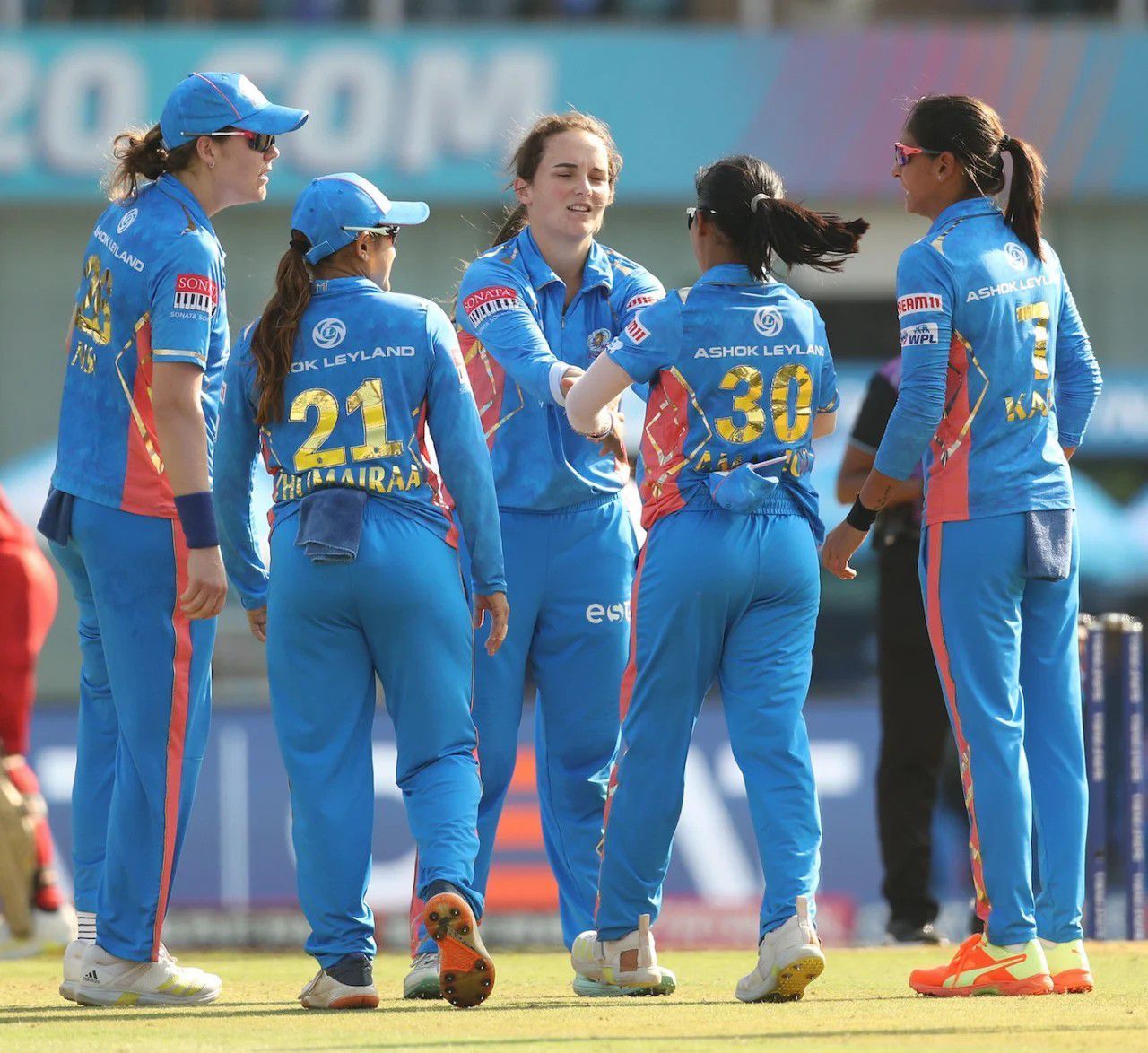 Amelia Kerr celebrating a wicket with her team [WPLT20]