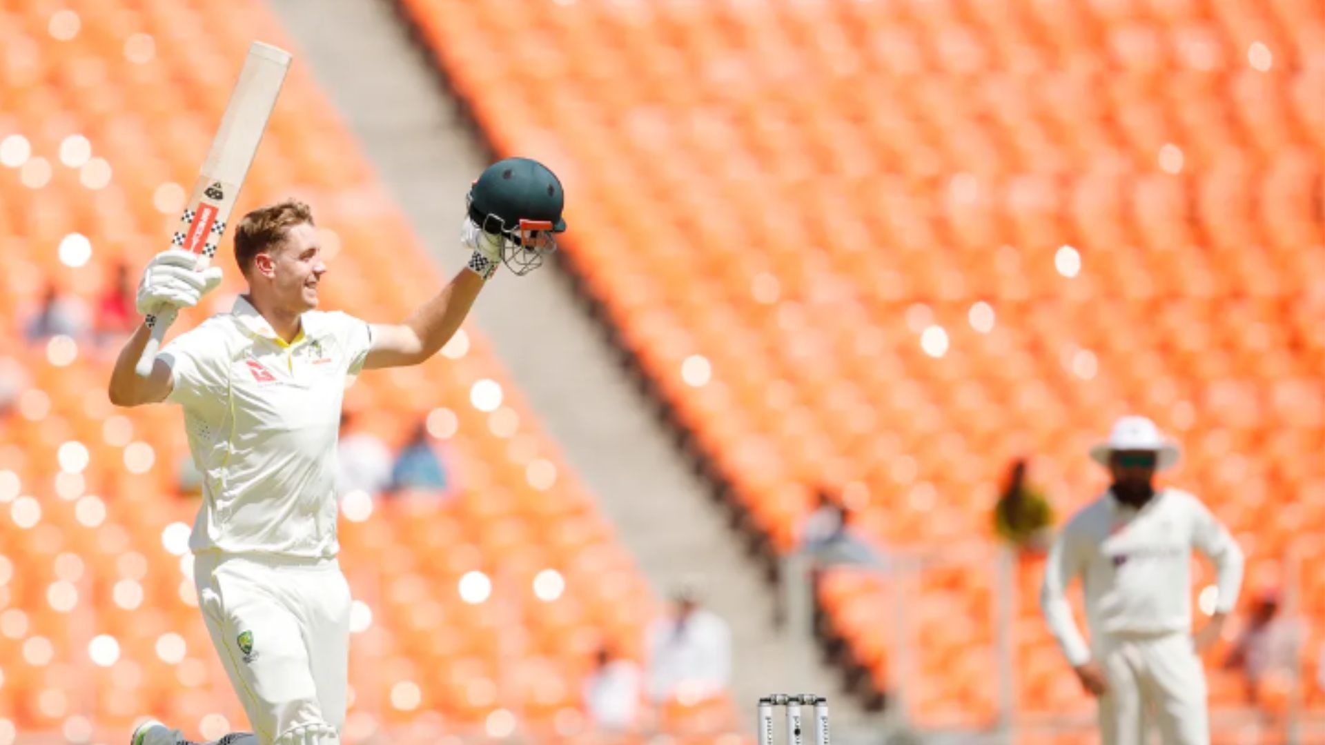 Cameron Green celebrates his century in Ahmedabad (Image Courtesy: BCCI) 