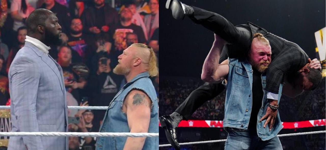 Omos and Brock Lesnar will compete against each other at WrestleMania 39