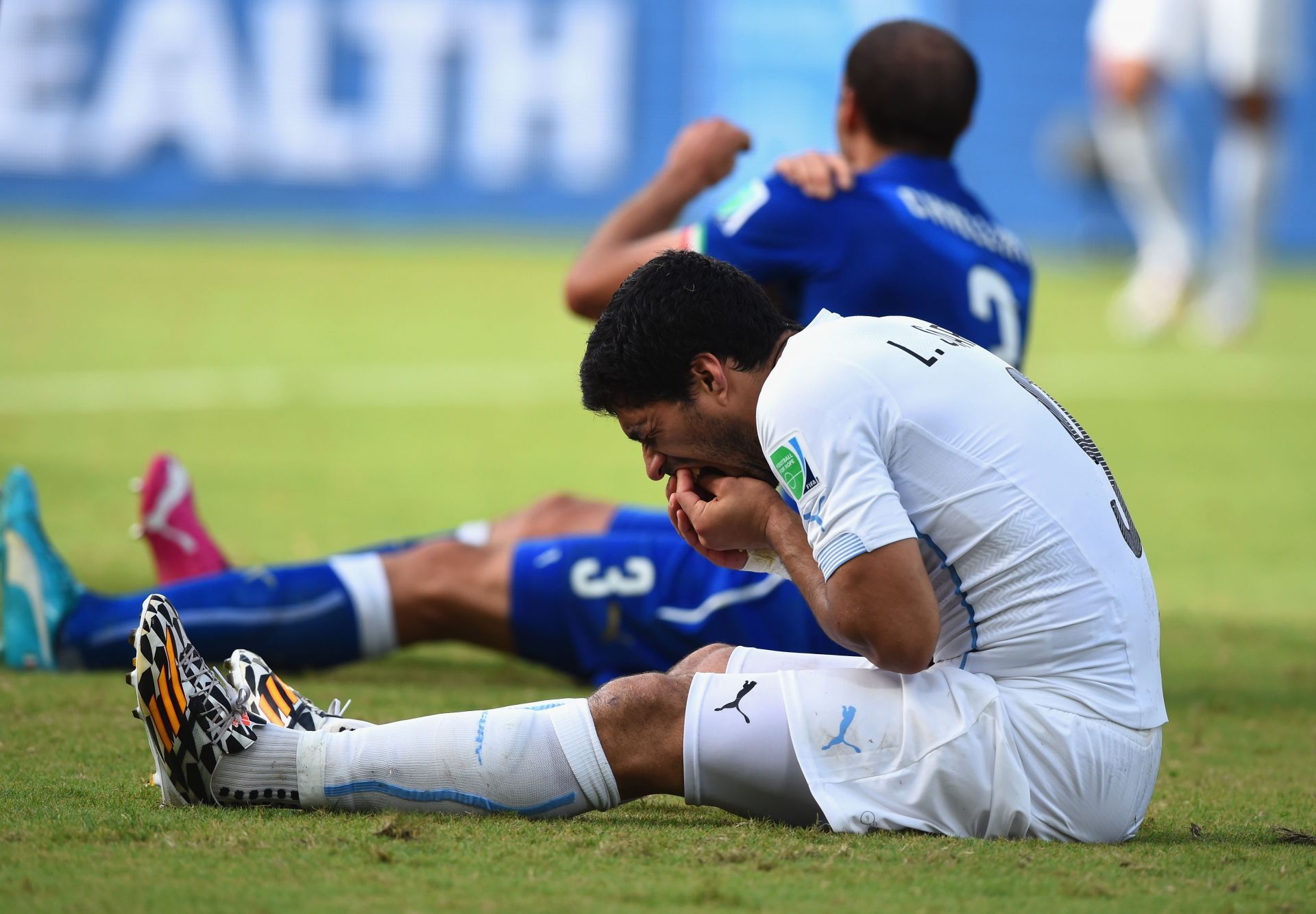 Suarez bit Italian defender Giorgio Chiellini on the shoulder in 2014 World Cup