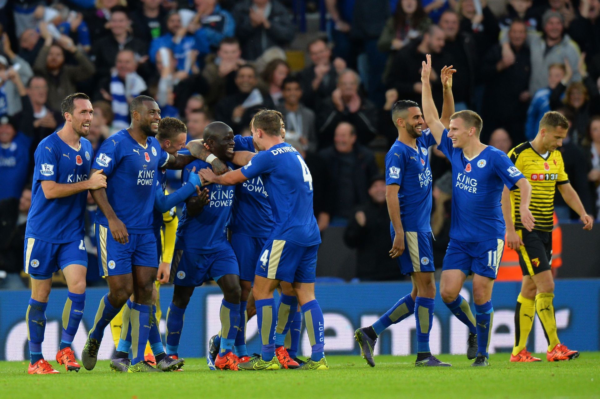 Kante celebrates after scoring against Watford