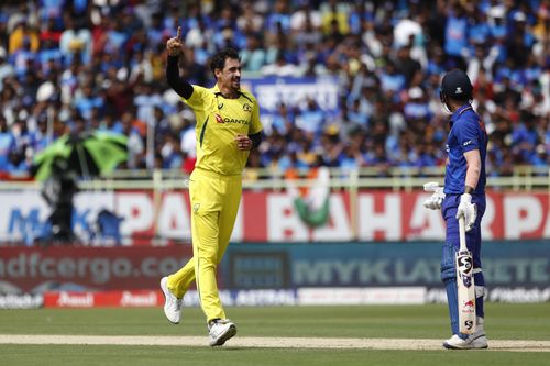 Mitchell Starc celebrates KL Rahul's wicket. (Credits: Getty)