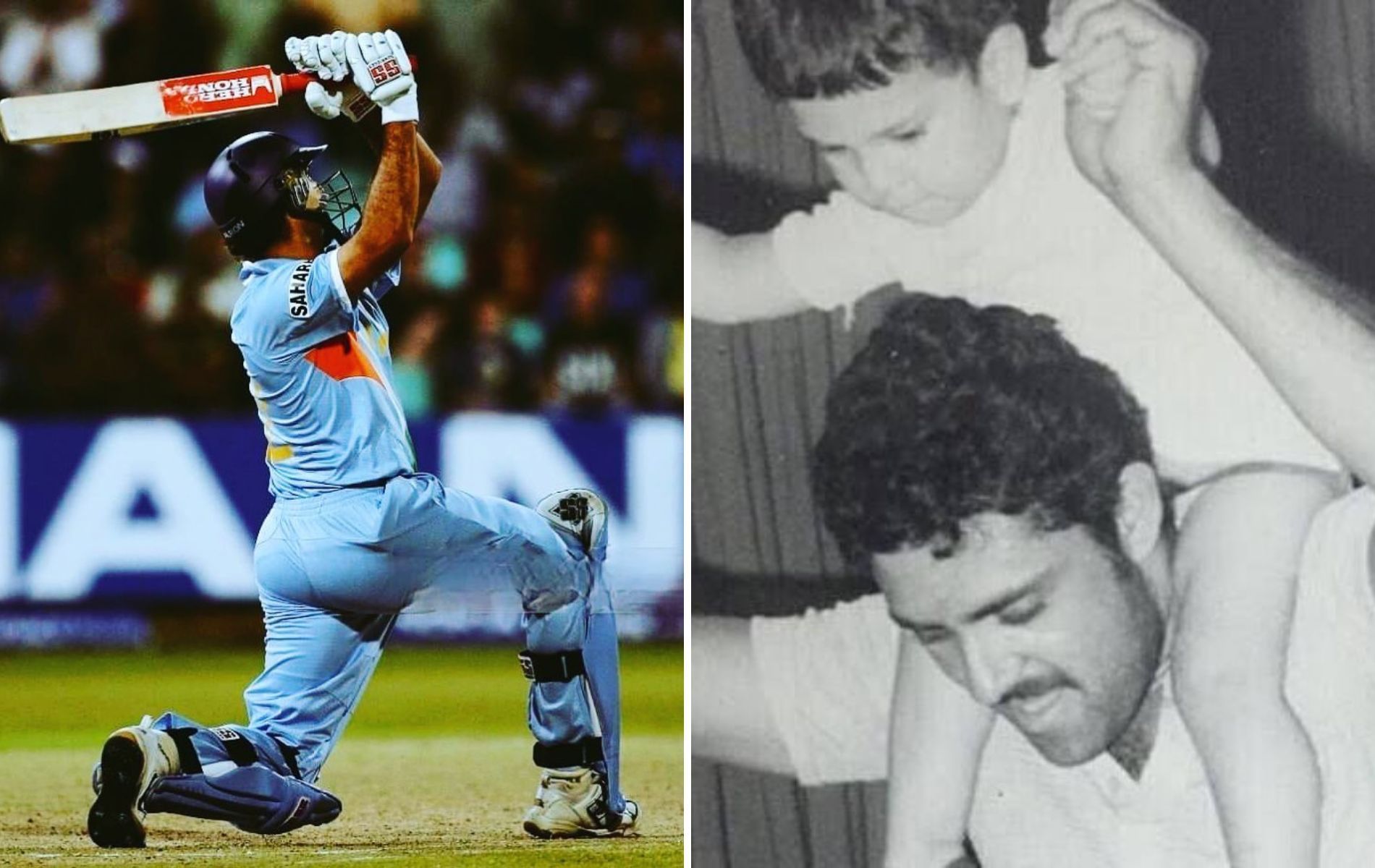 Yuvraj Singh in action (L). (Pics: Instagram) 