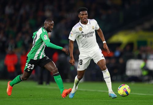 Aurelien Tchouameni (right) arrived at the Santiago Bernabeu last summer.