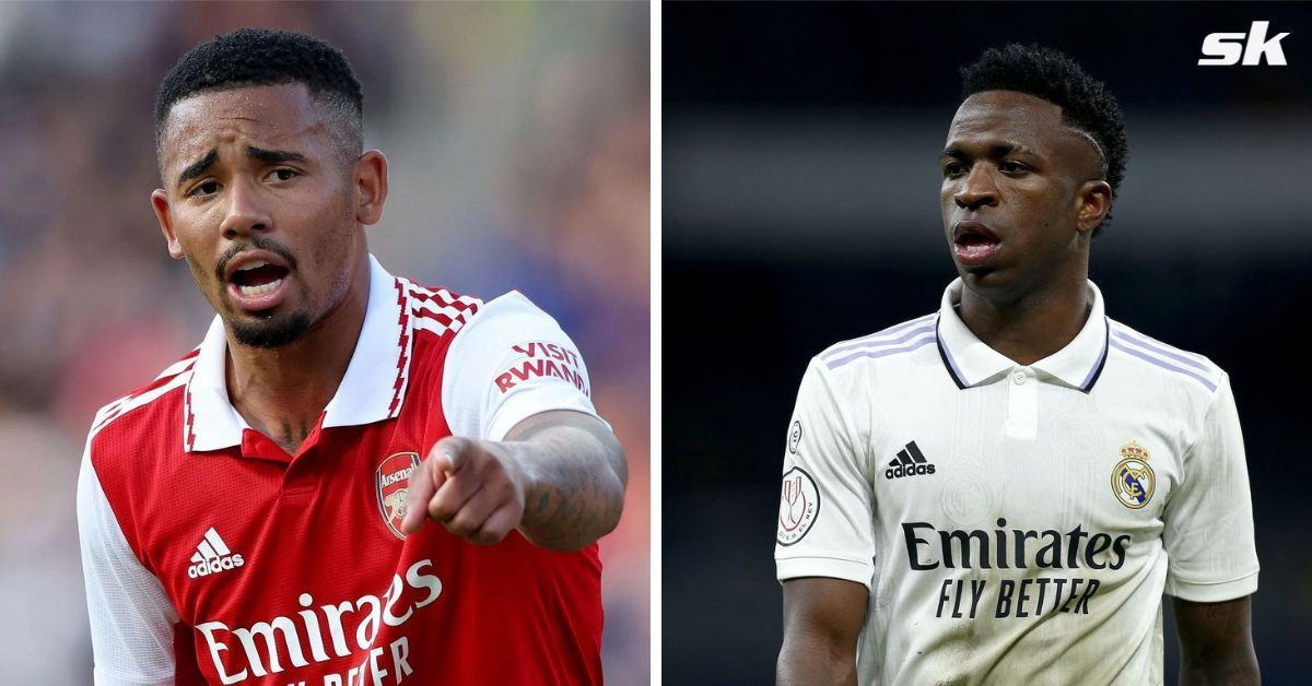 Real Madrid winger Vinicius Jr. reacts to Gabriel Jesus