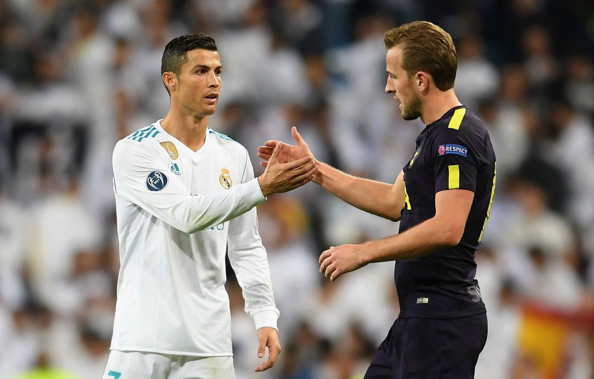 Kane (right) has battled with Manchester United icon Ronaldo.