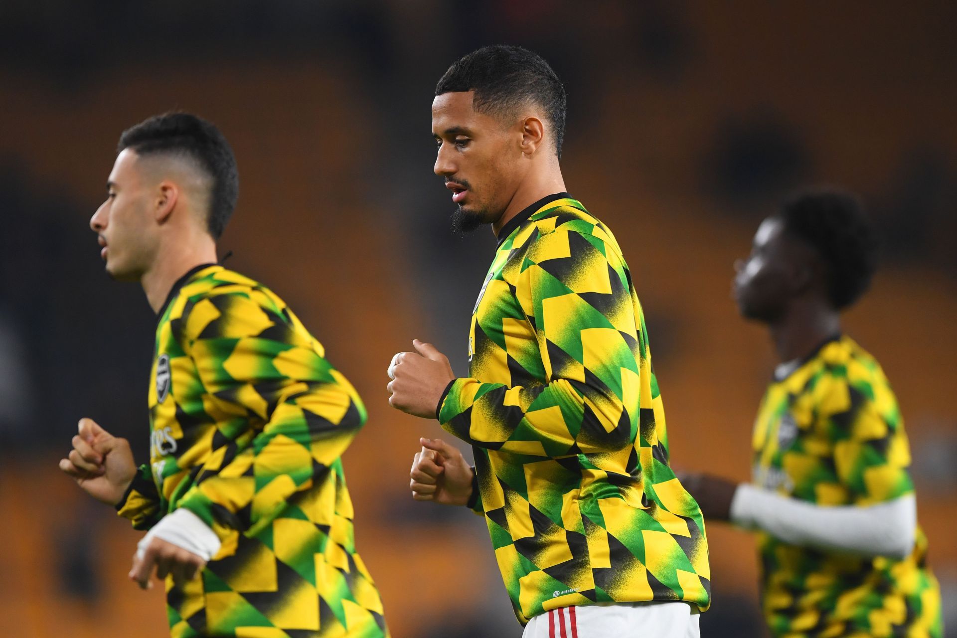 William Saliba (middle) was absent from training.