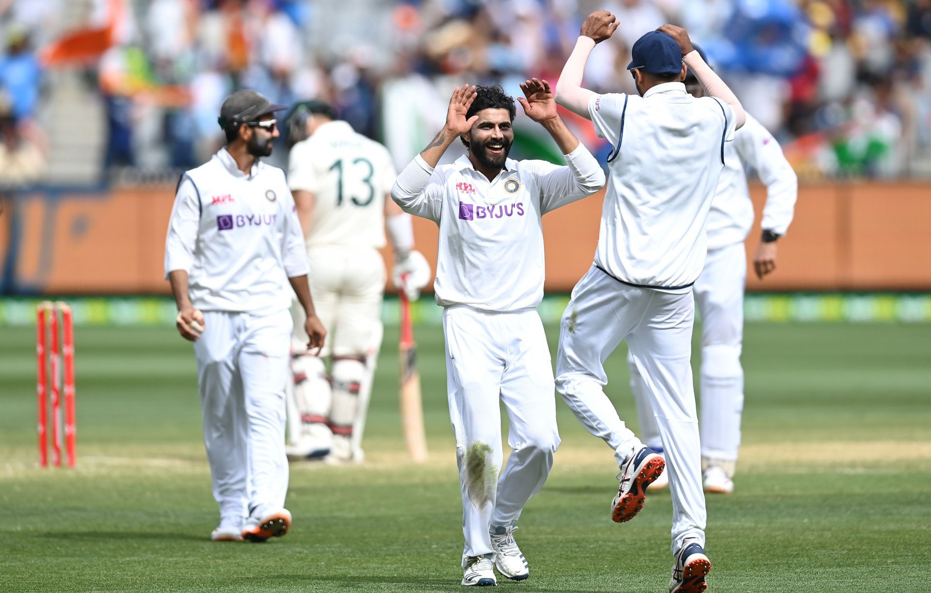 Ravindra Jadeja (center) spun a web around RR in IPL 2014 (File Image).