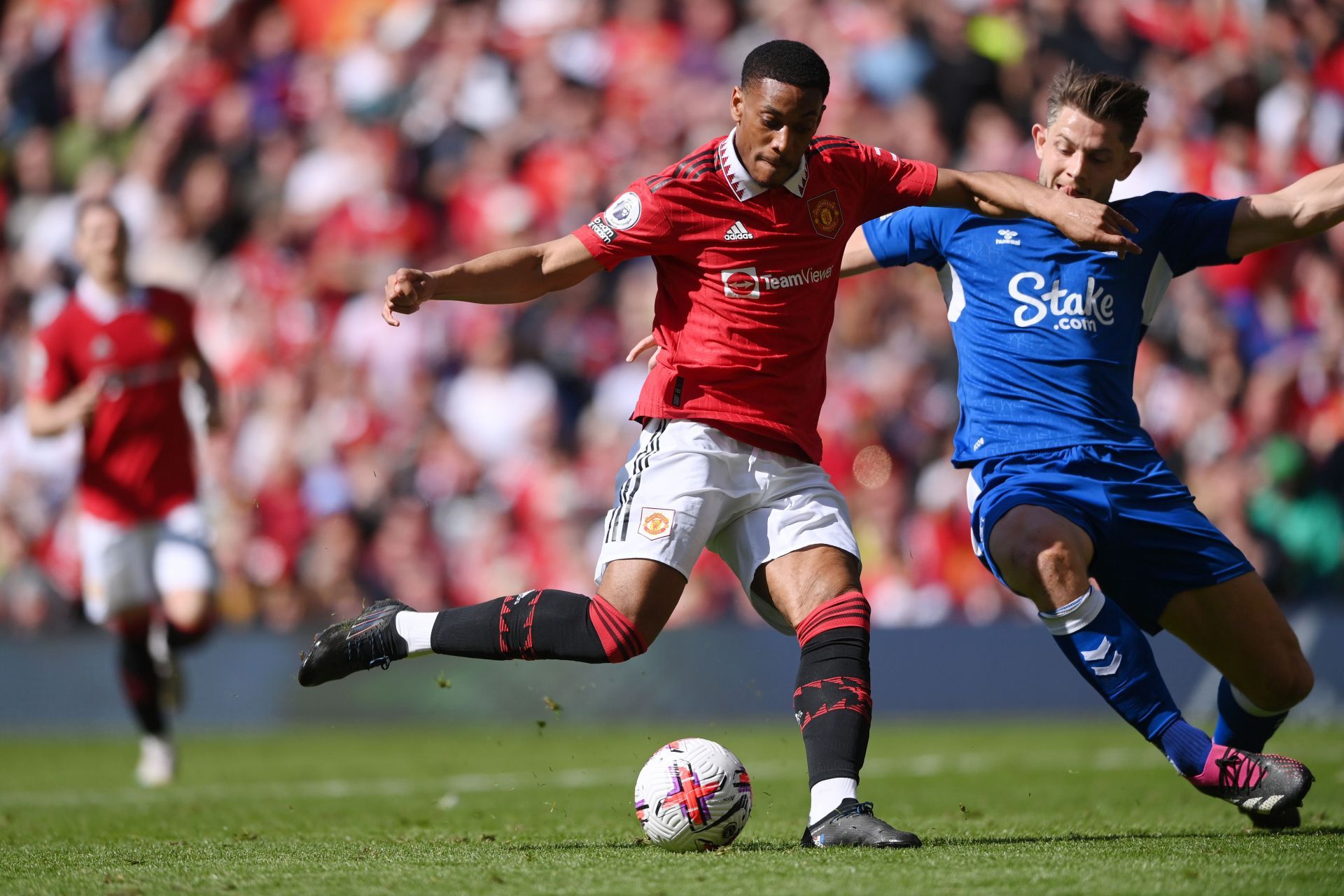 Martial (left) scored against Everton.