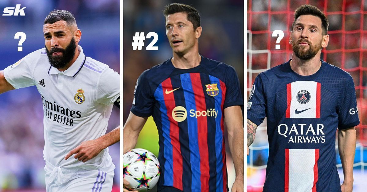 Karim Benzema (left), Robert Lewandowski (center) and Lionel Messi (right)