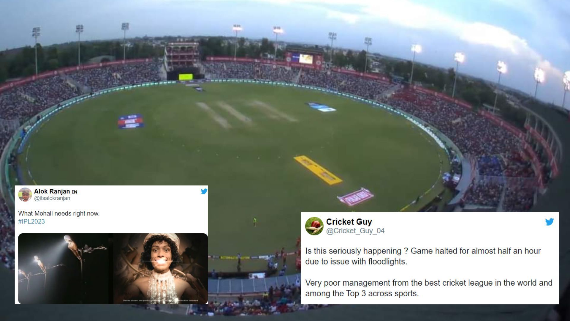 PBKS vs KKR game had to be halted for some time dur to floodlight failure (P.C.:Twitter)