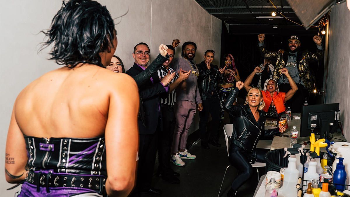 Rhea Ripley backstage after her victory