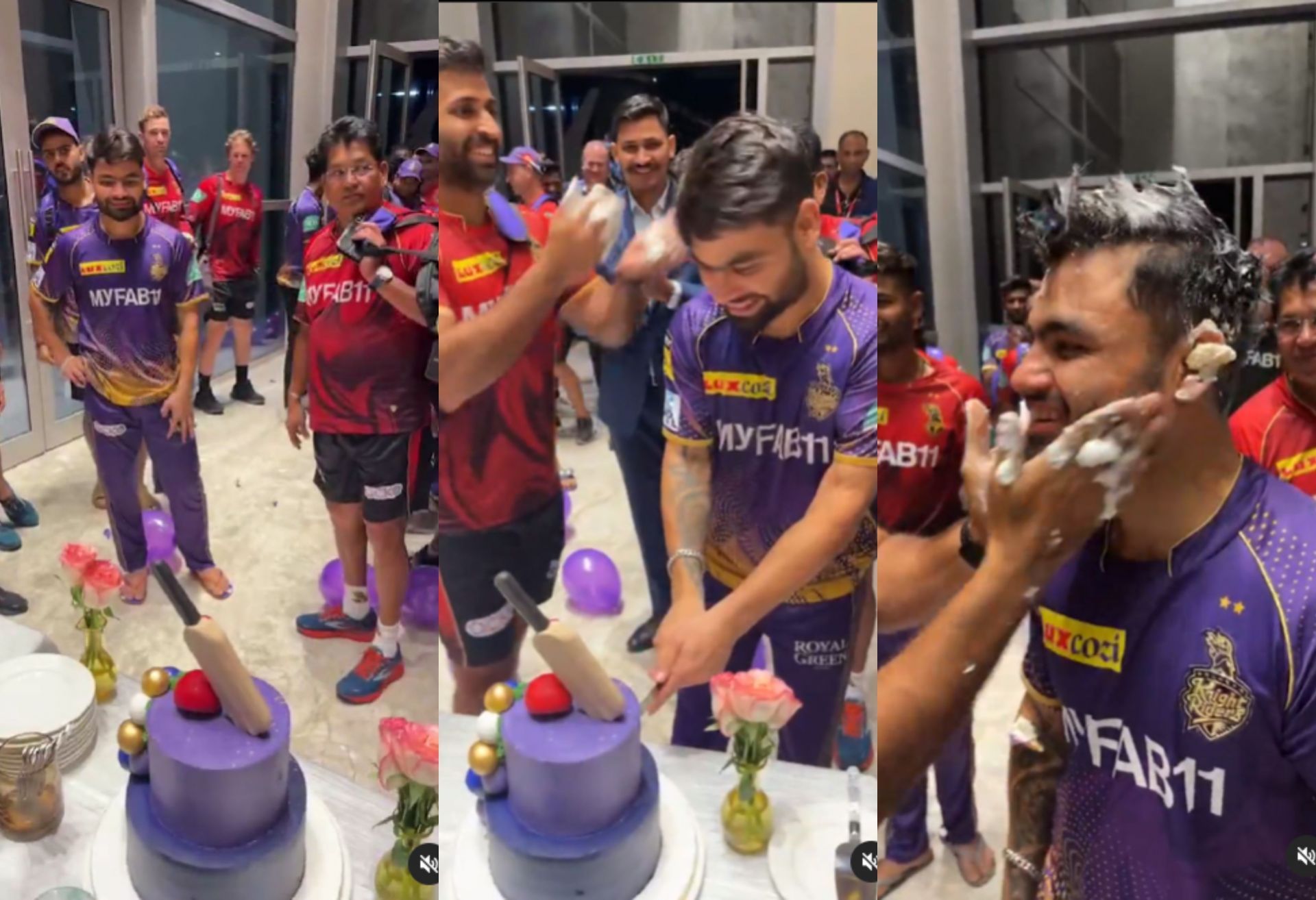 Rinku Singh celebrating victory with his KKR teammates. 