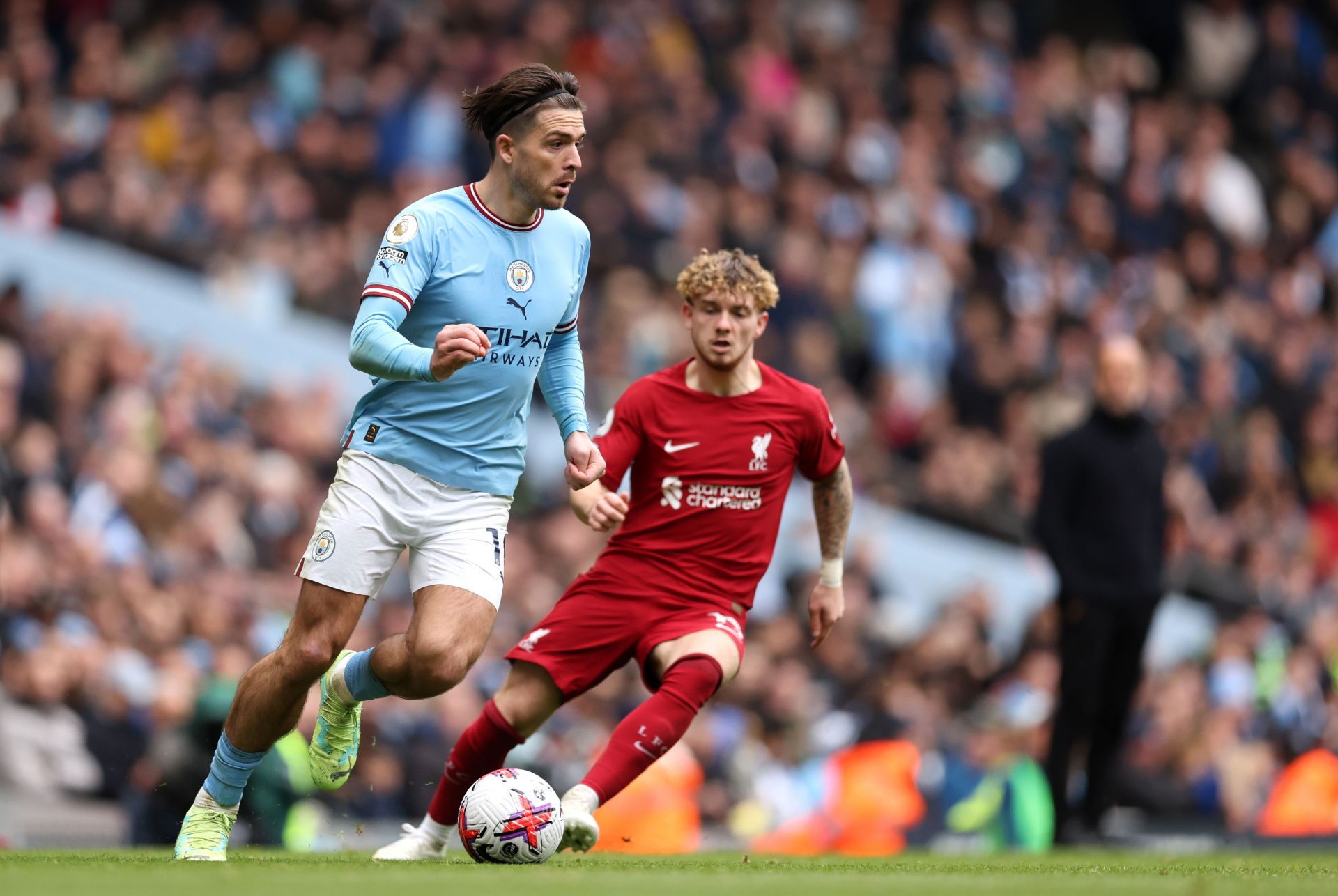 Manchester City&#039;s Jack Grealish (left)