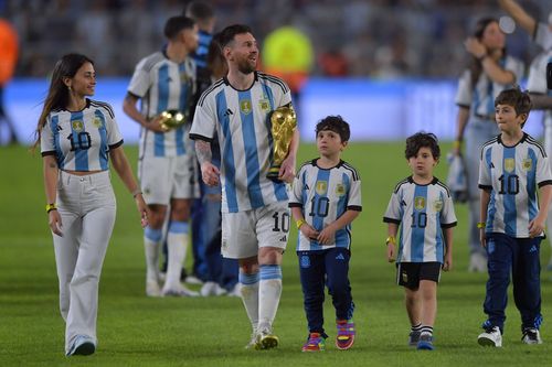 Thiago (R) is Lionel Messi's eldest son