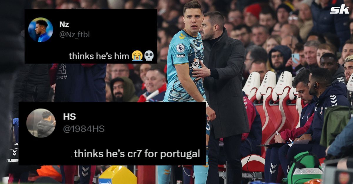 Fans troll Southampton star for coaching teammates from the bench against Arsenal
