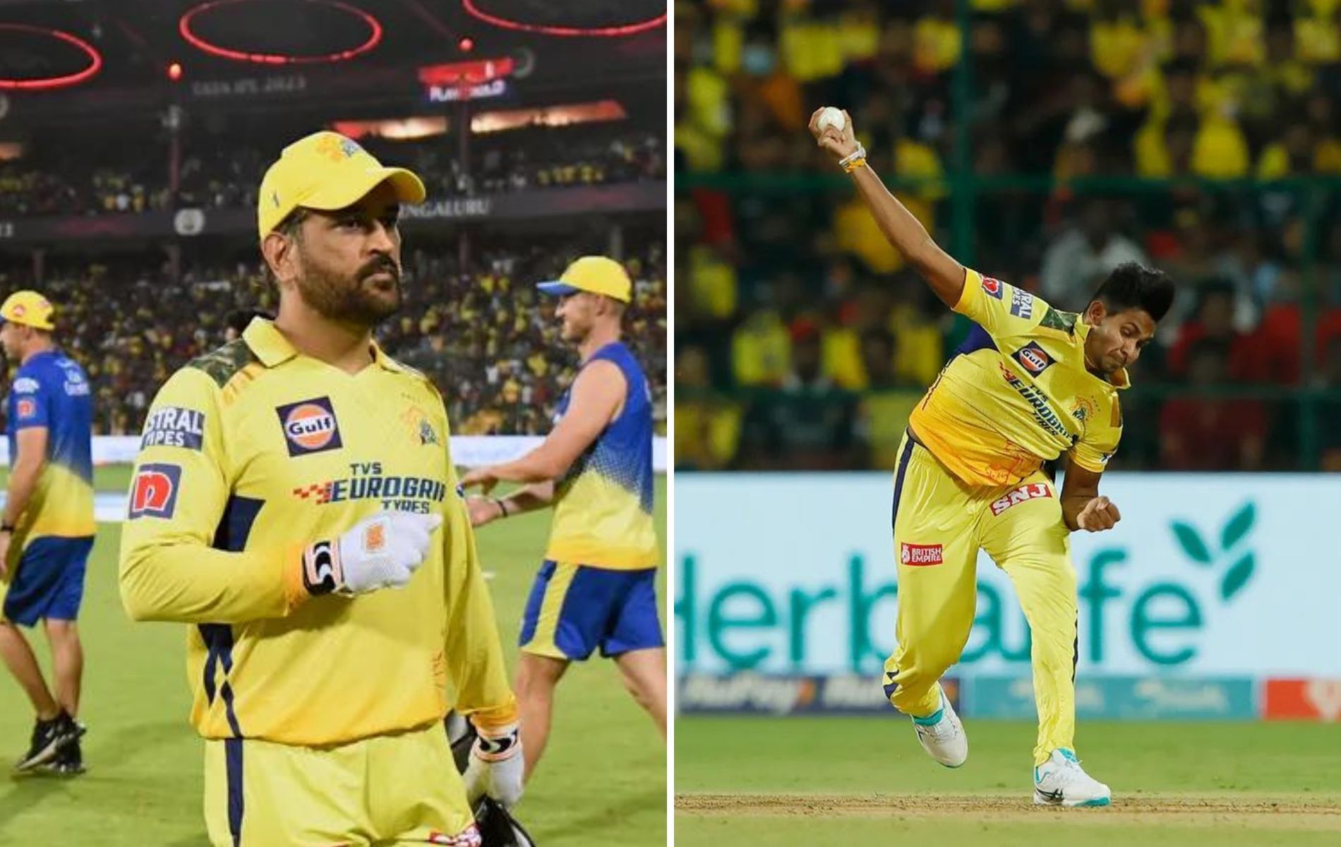 CSK captain MS Dhoni (L) and Matheesha Pathirana (Pics: IPLT20.com)