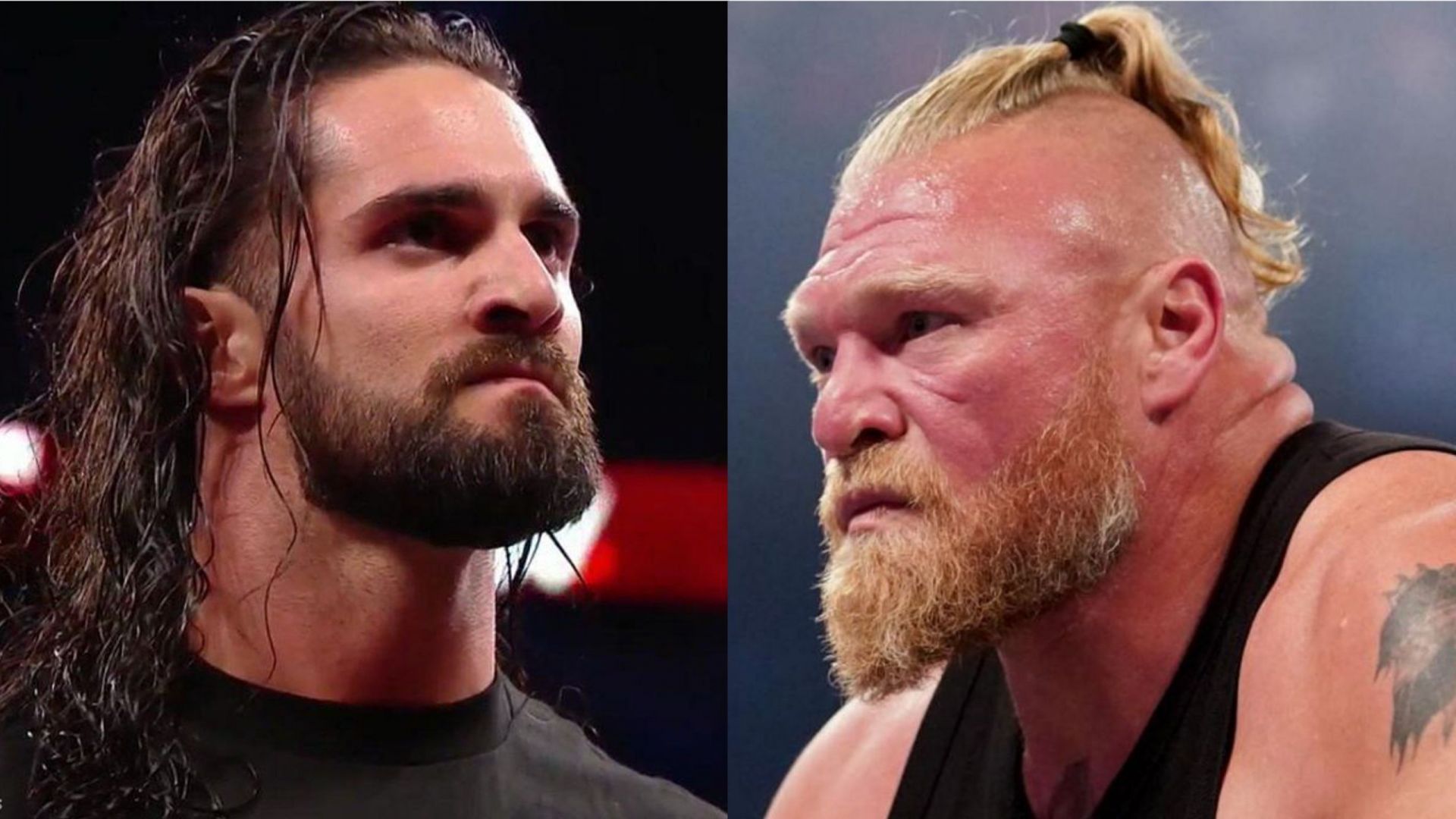 Seth Rollins (left); Brock Lesnar (right)