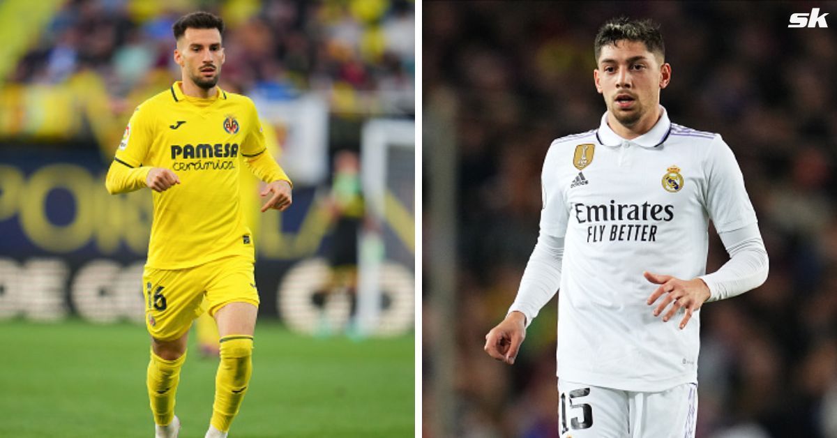 Alex Baena of Villarreal (L) and Federico Valverde of Real Madrid.