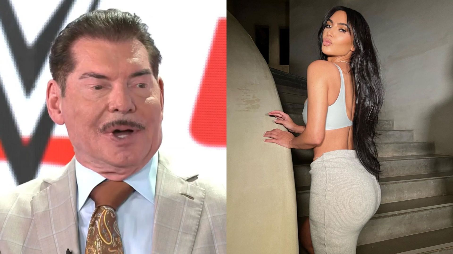 WWE Executive Chairman Vince McMahon (left) and Kim Kardashian (right)