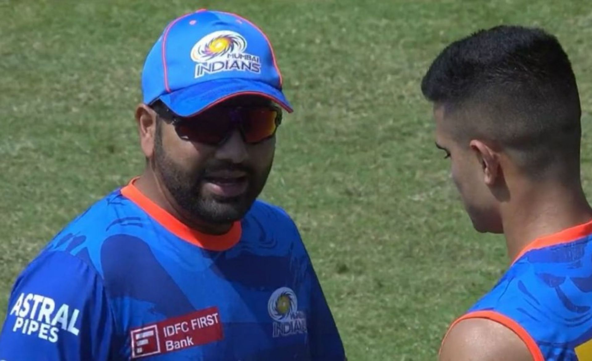 Rohit Sharma with Arjun Tendulkar ahead of the KKR match. 