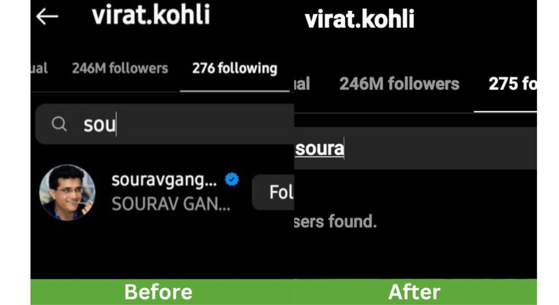 Virat Kohli's Instagram account before and after pictures [Pic credits: cricketcountry]