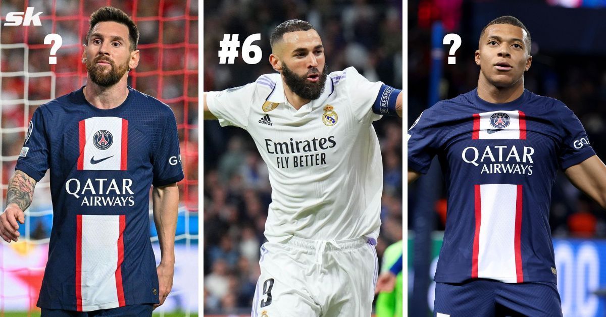 Lionel Messi (left), Karim Benzema (center) and Kylian Mbappe (right)