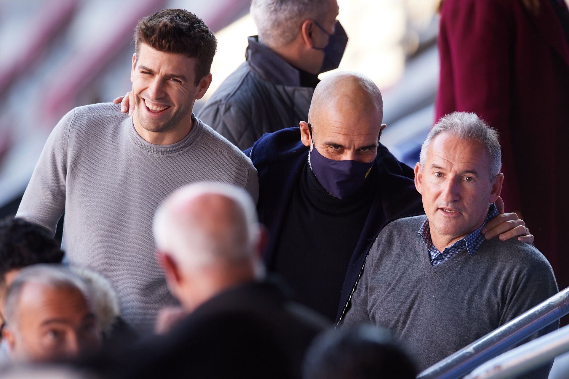 Gerard Pique (left) claims Guardiola (centre) fined him.