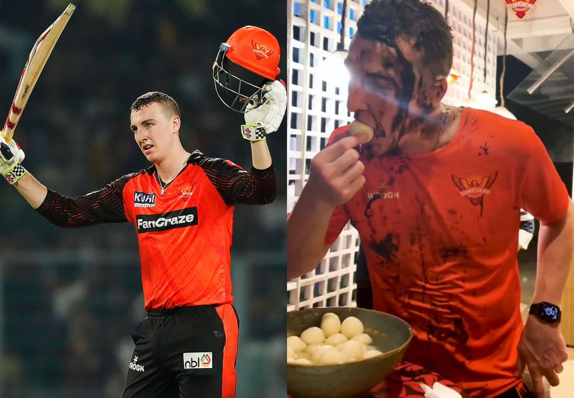 SRH star batter Harry Brook having Rasgulla after win vs KKR. 