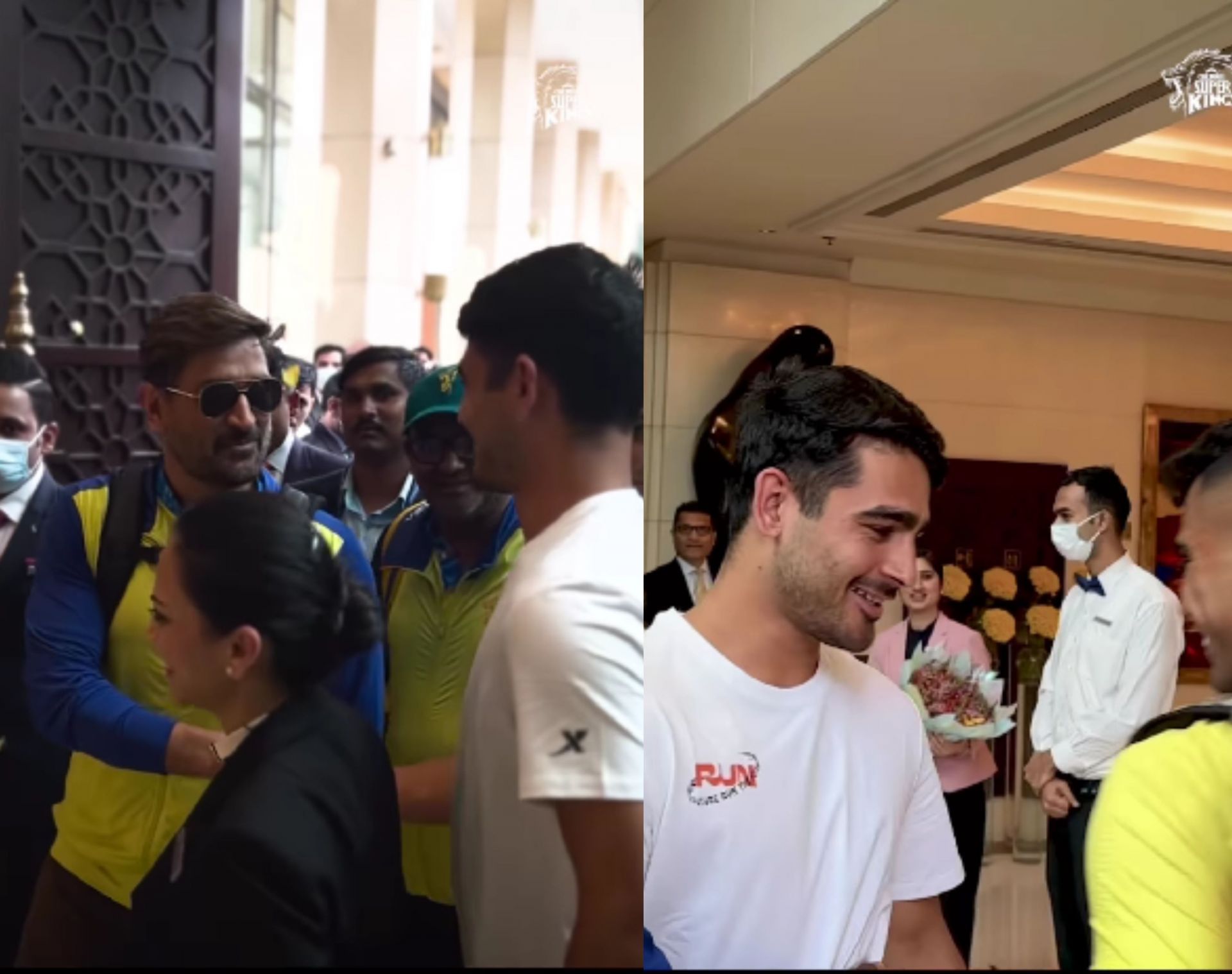 Mukesh Choudhary meets MS Dhoni and other CSK players. 