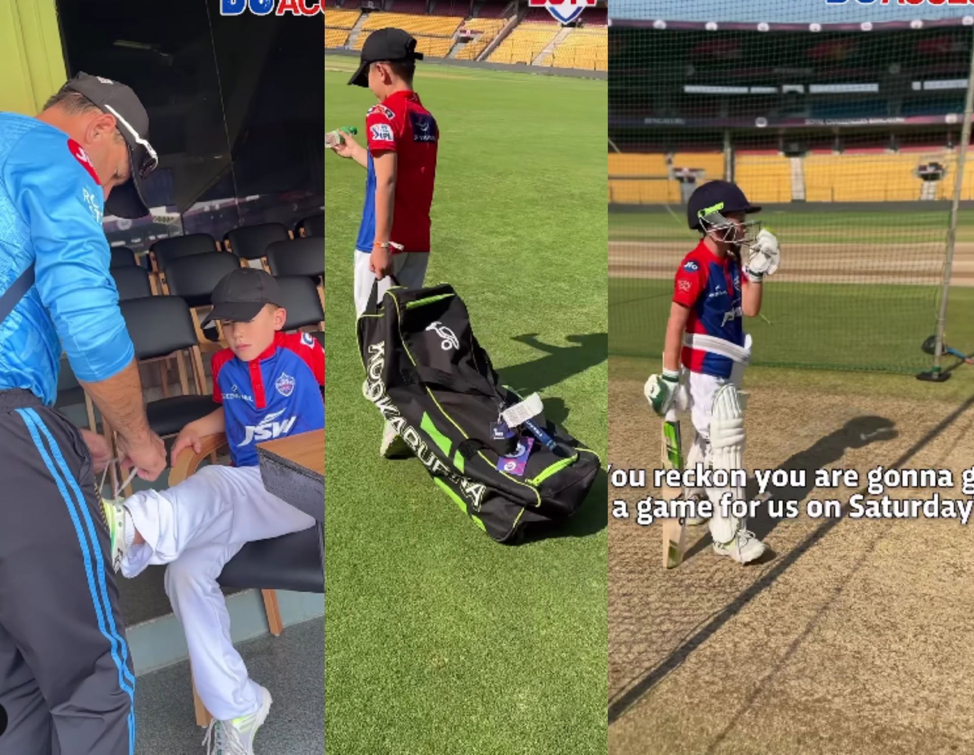 Ricky Ponting with his son Fletcher William in a practice session. 
