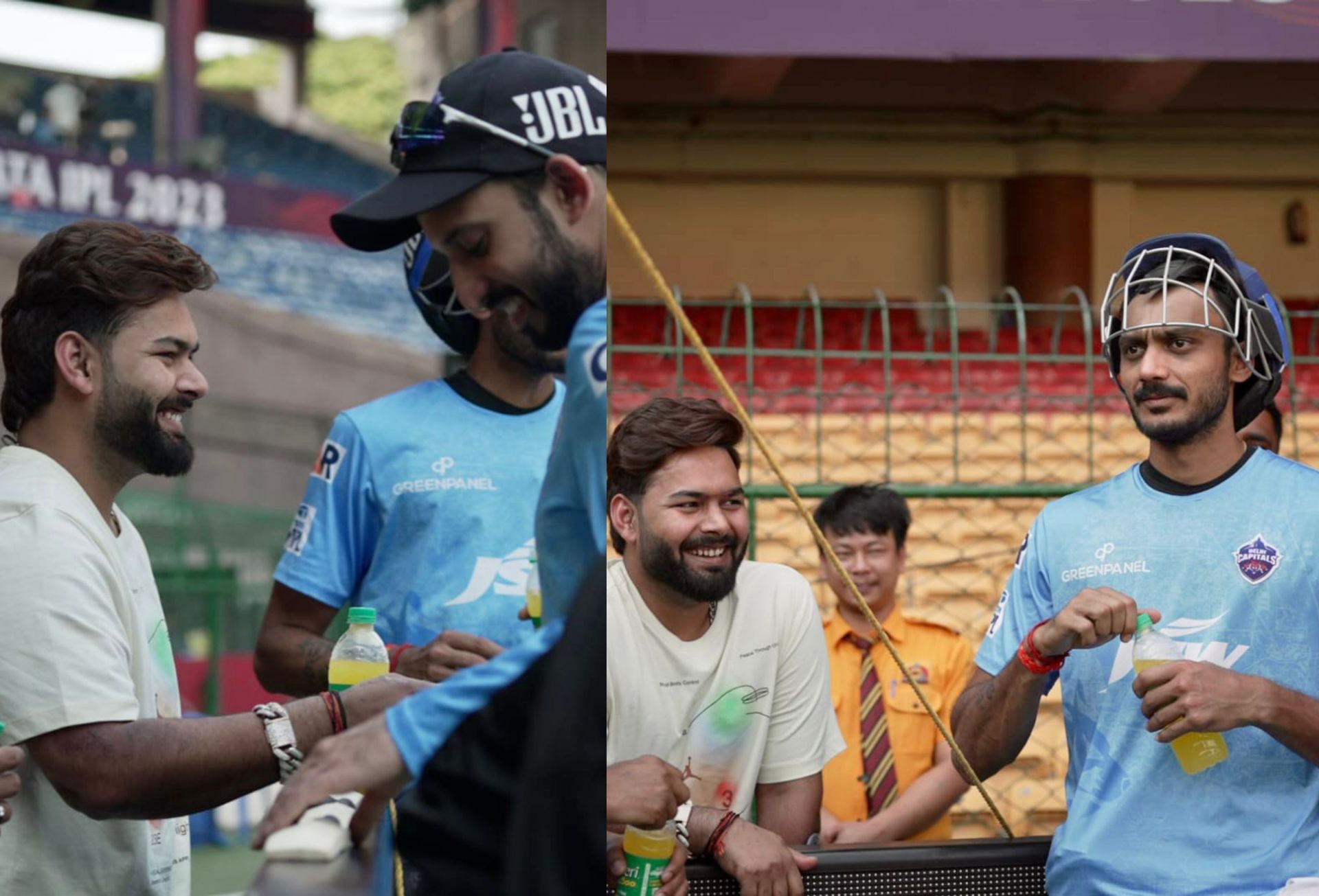 Rishabh Pant interacting with his DC teammates. 