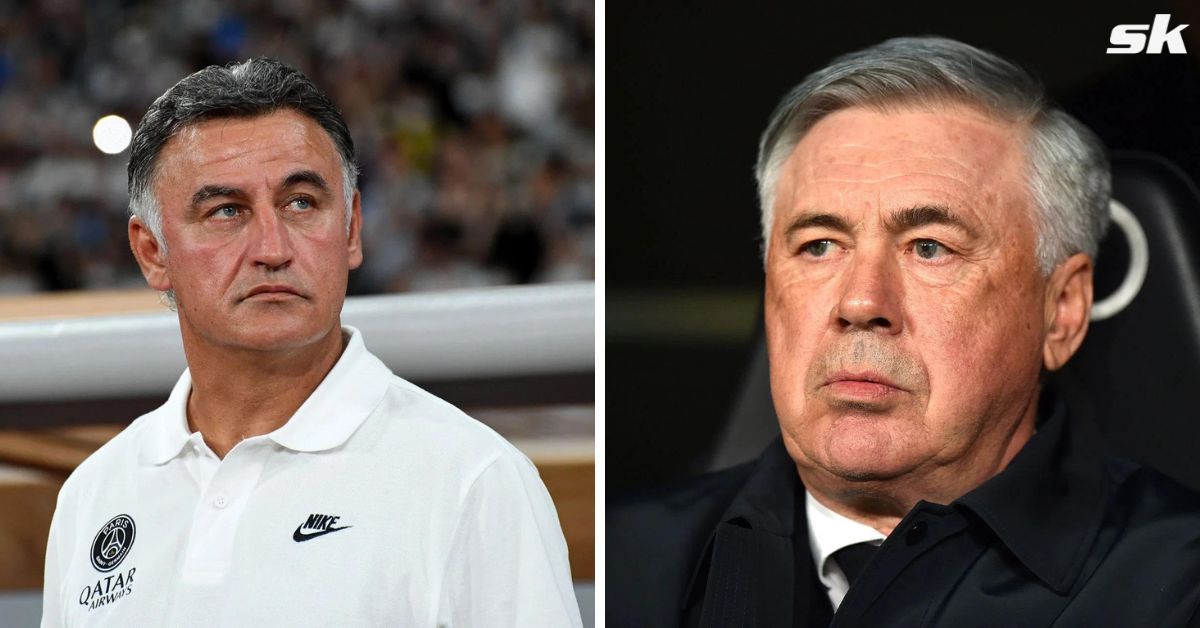 [L-to-R] Christophe Galtier and Carlo Ancelotti.