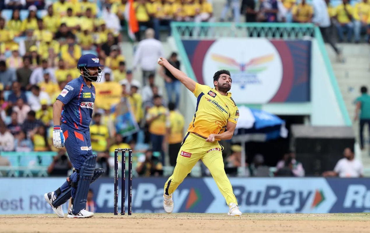 Deepak Chahar [seen in action against LSG] prised out three KKR batters in the powerplay