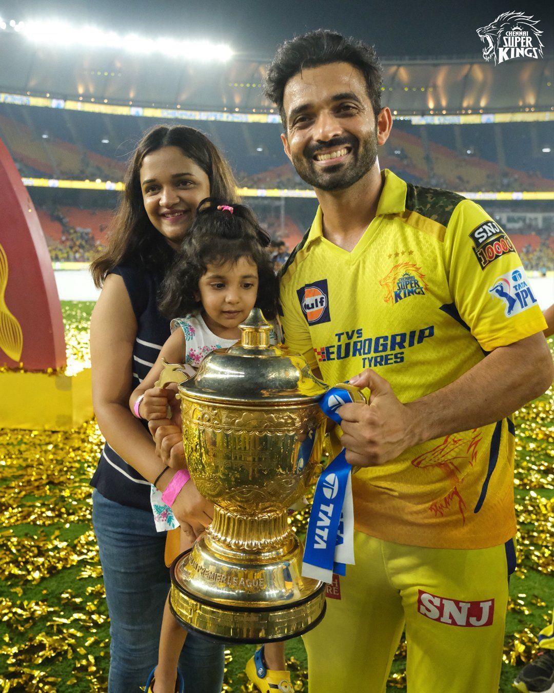 Ajinkya Rahane celebrates with his family. (Pic: iplt20.com)