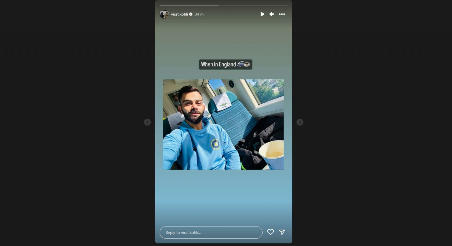 Virat Kohli shares his second selfie after reaching London.
