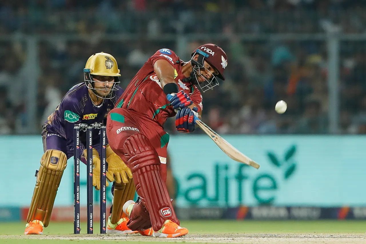 Nicholas Pooran&#039;s blazing knock helped LSG post a fighting total. (P/C: iplt20.com)