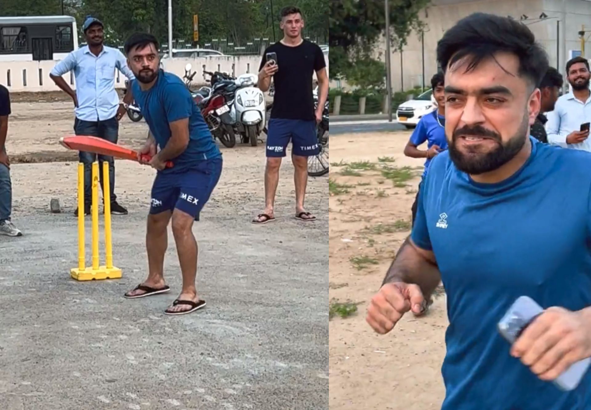 Rashid Khan playing cricket on the streets of Gandhinagar.