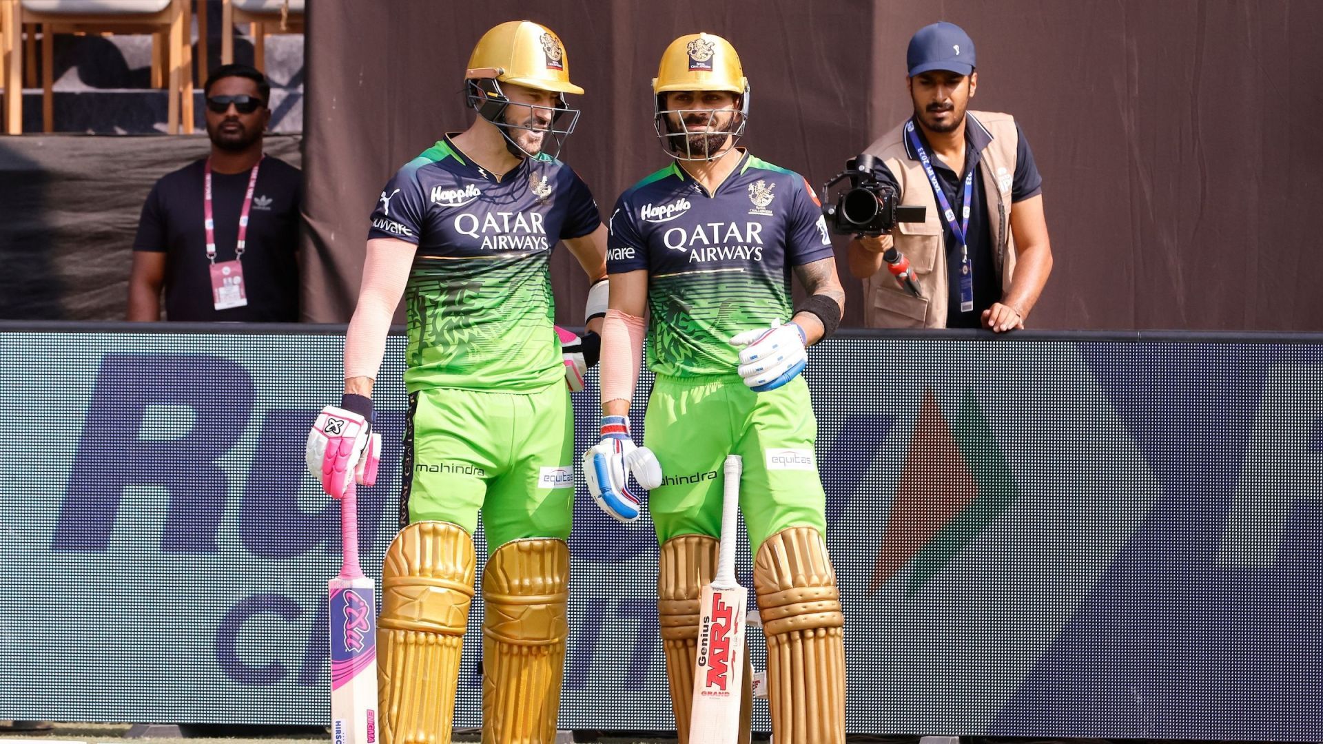 Faf du Plessis and Virat Kohli in RCB's green jersey