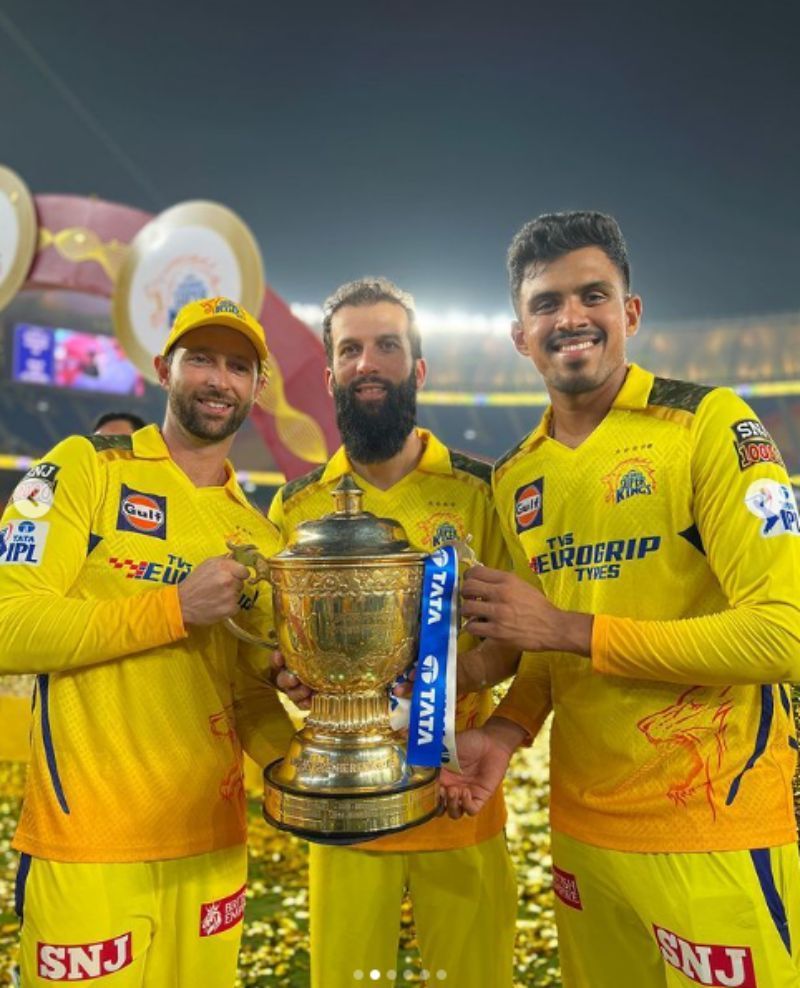 (LtoR): Devon Conway, Moeen Ali and Maheesh Theekshana (Pic: @ChennaiIPL/ Twitter)