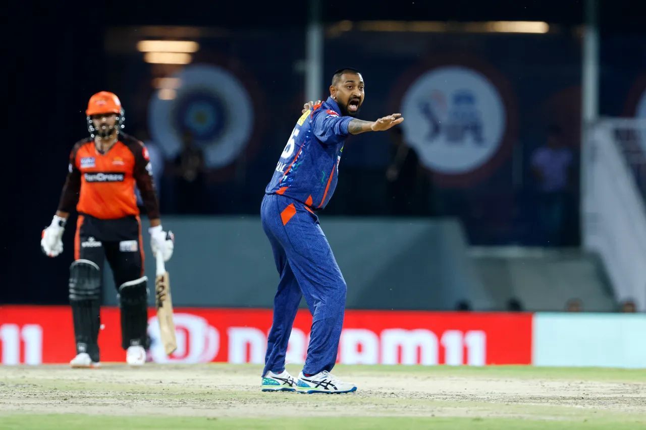 Krunal Pandya dismissed Aiden Markram for a golden duck the last time the sides met in IPL 2023 (Image Courtesy: IPLT20.com)