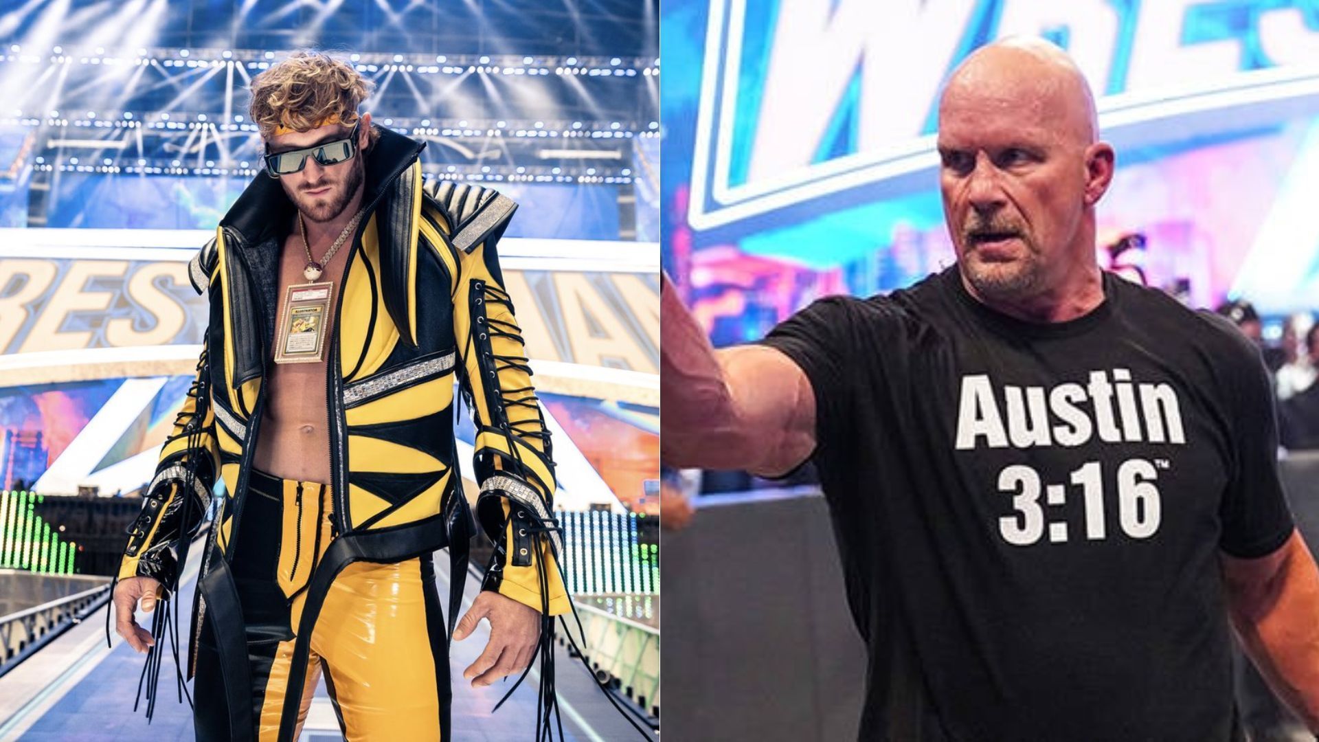 Logan Paul (left); Steve Austin (right)