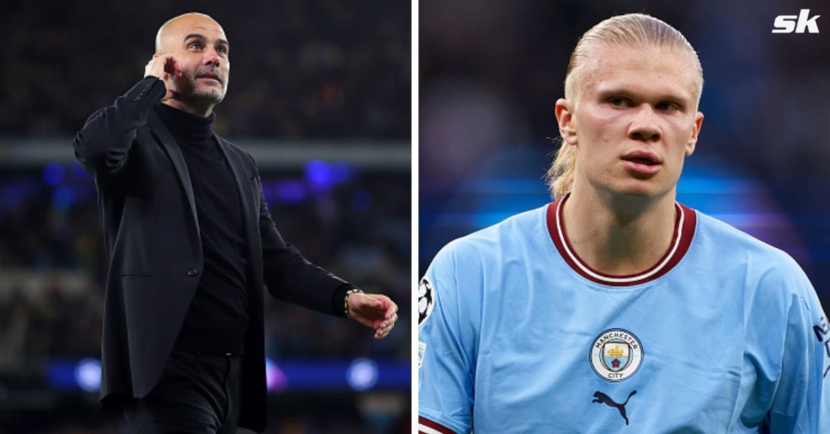 [L-to-R] Pep Guardiola and Erling Haaland.