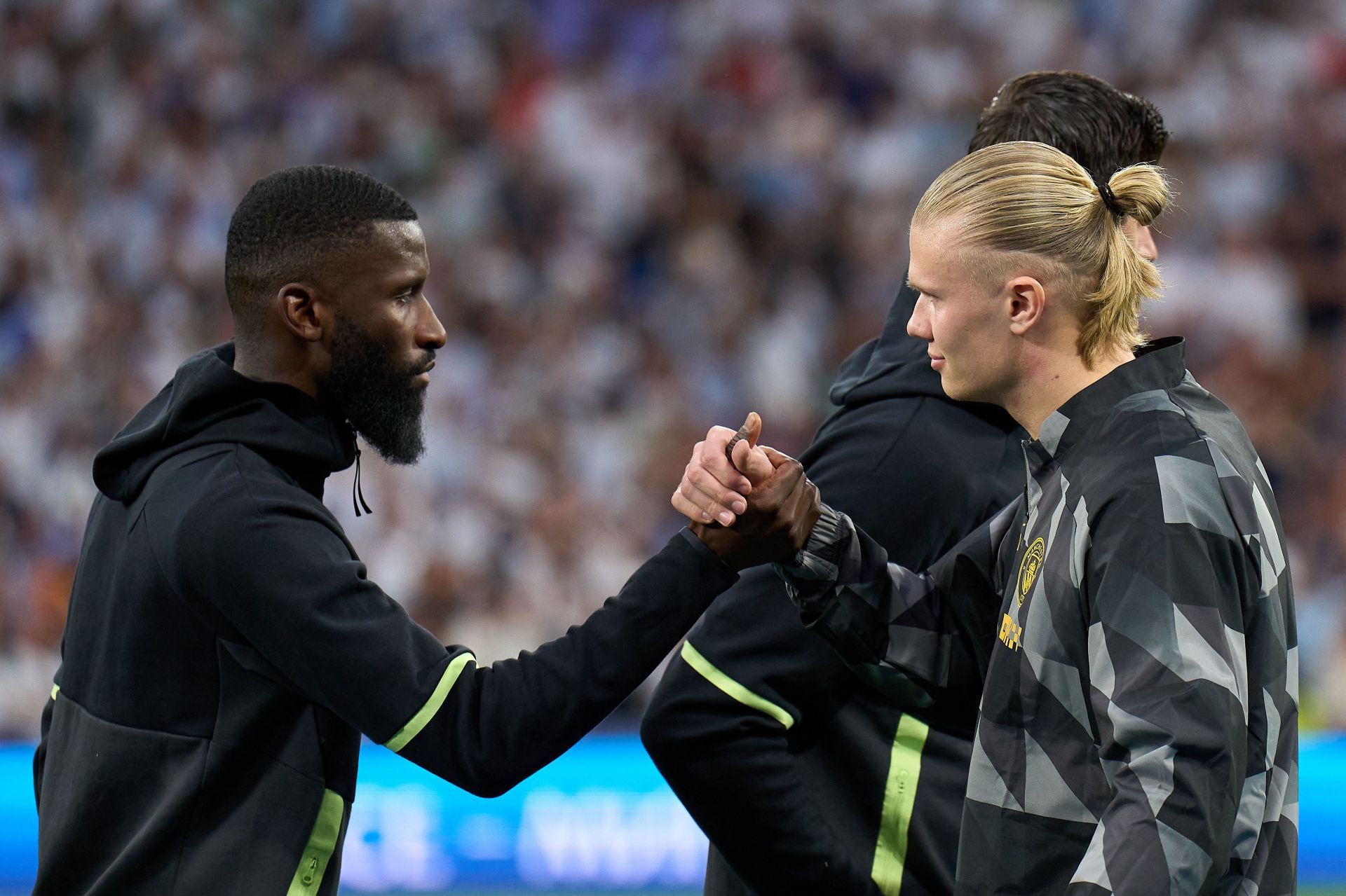 Antonio Rudiger (left) dealt well with the Manchester City frontman.