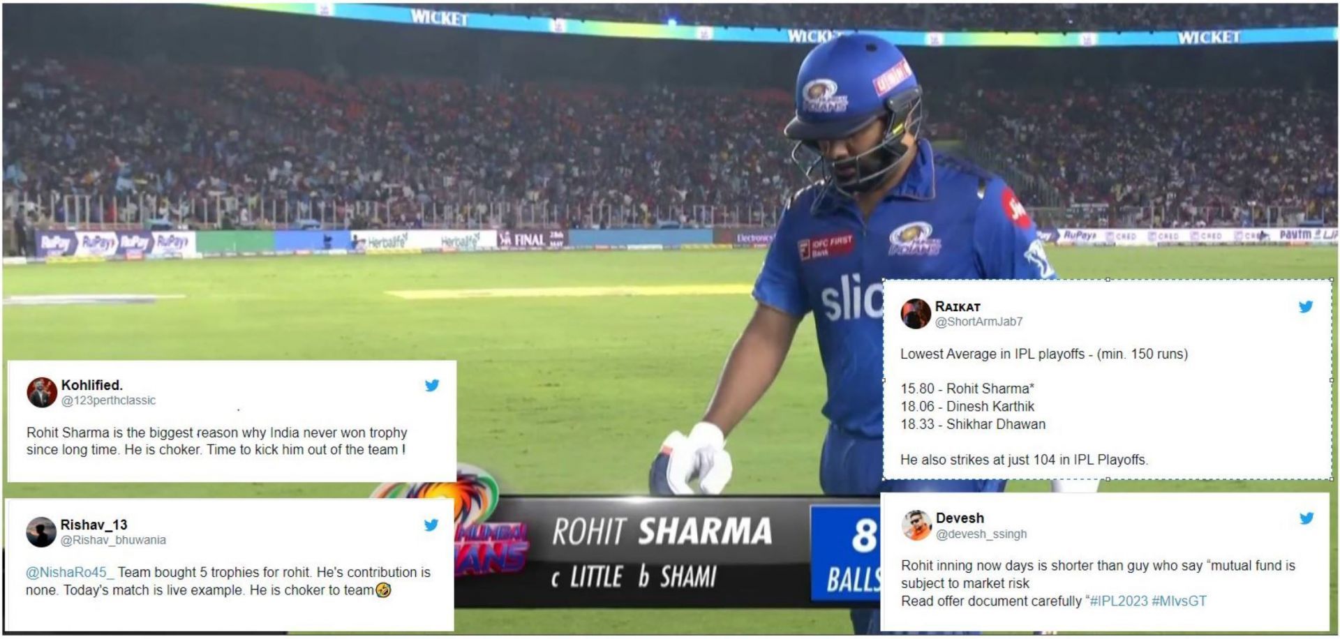 Rohit Sharma continued his poor run of form in IPL 2023