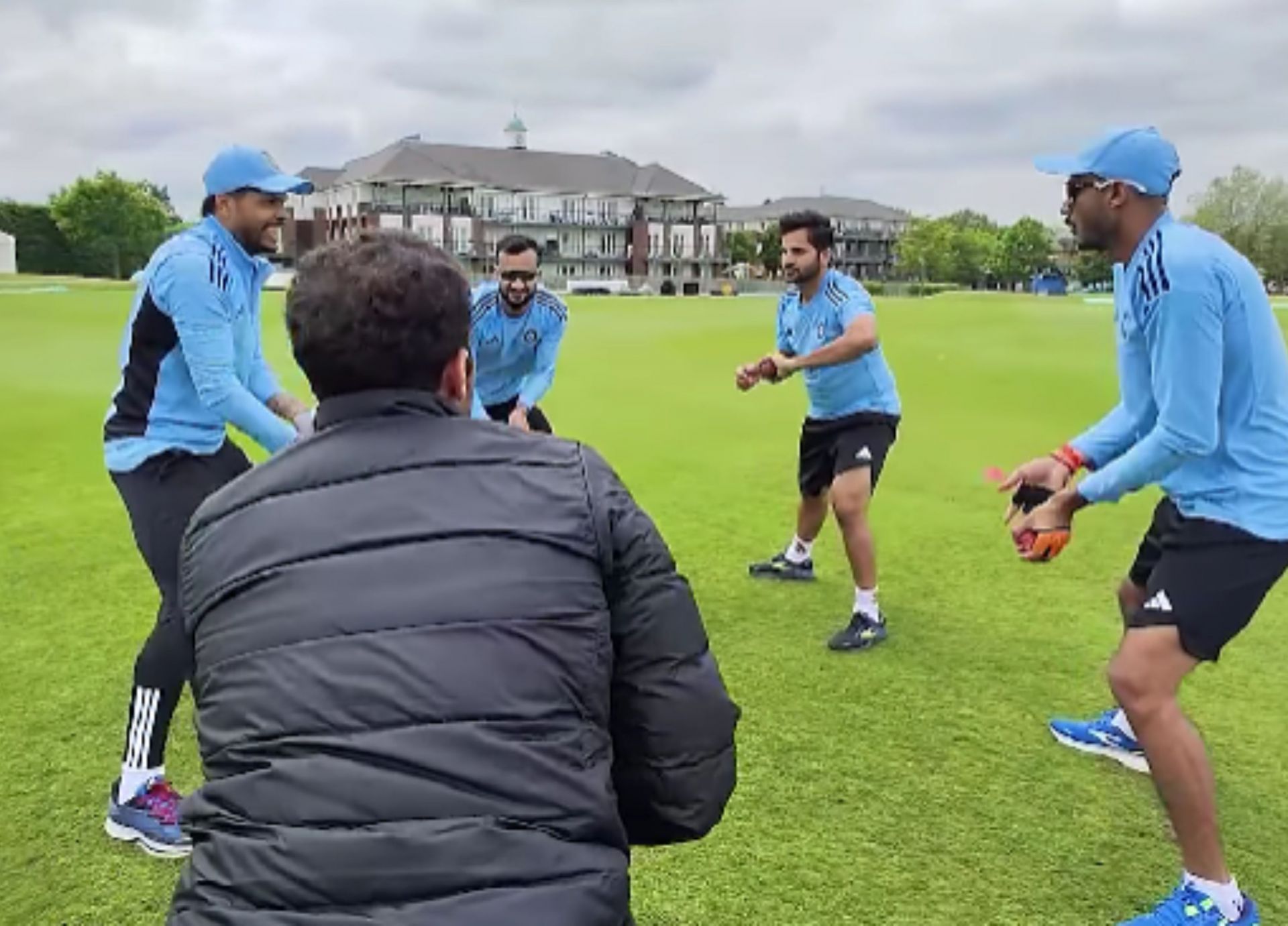 Team India players participate in a fun drill.