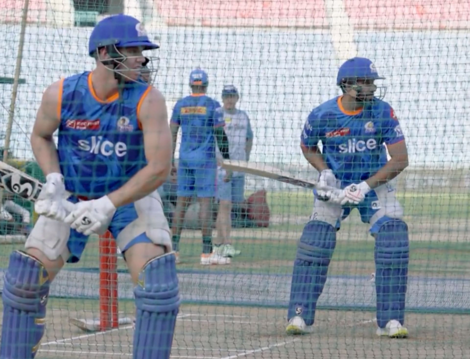 Rohit Sharma and Tristan Stubbs in MI nets.