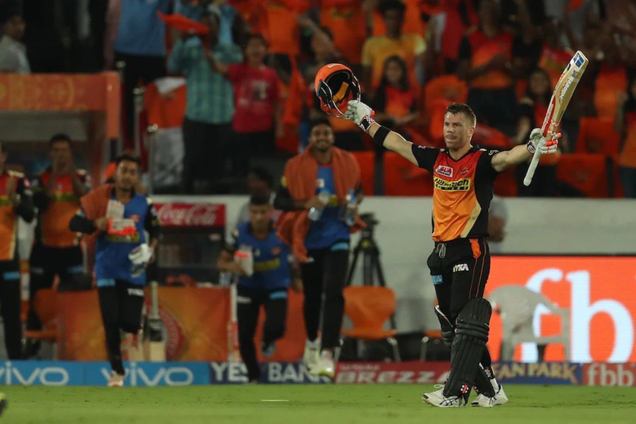 David Warner celebrates his rapid century vs KKR [IPLT20]