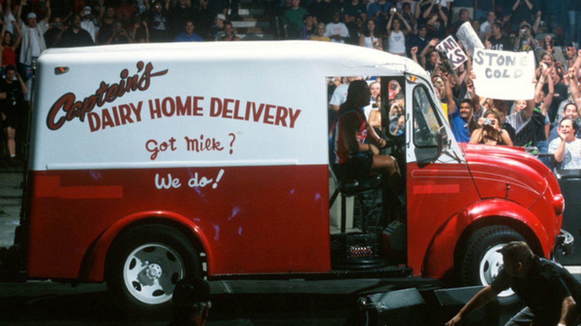 Kurt Angle entered the arena in a milk truck in 2001