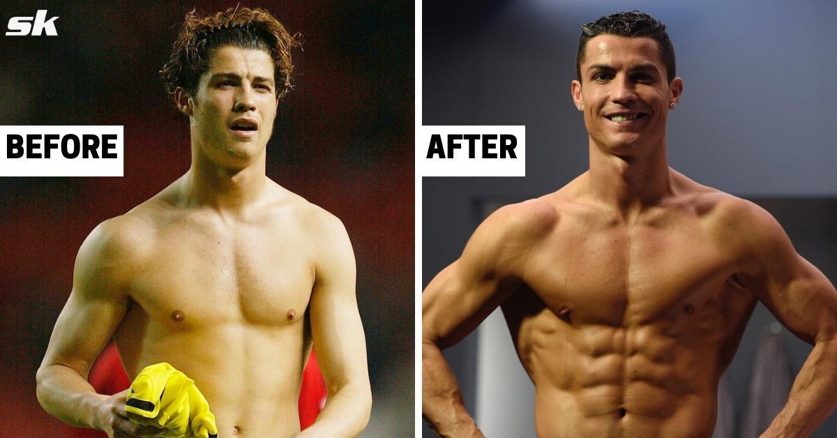 Cristiano Ronaldo before and after his physical transformation